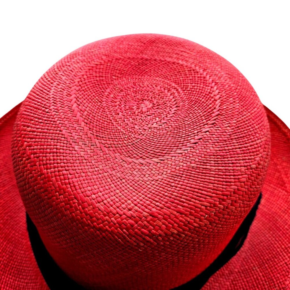 Vintage Red Straw Hat by Saks Fifth Avenue Union Label USA 22.5" Medium - Picture 11 of 16